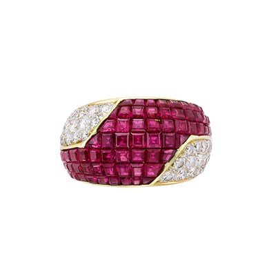 Lot 332 - Gold, Invisibly-Set Ruby and Diamond Ring