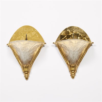 Lot 114 - Pair of Art Deco Gilt-Metal and Frosted Glass...