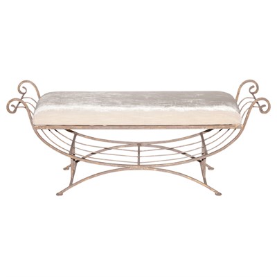 Lot 231 - Neoclassical Style Metal Scroll Arm Bench...