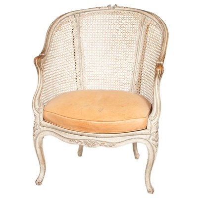 Lot 308 - Louis XV Painted and Caned Fauteuil de Bureau...