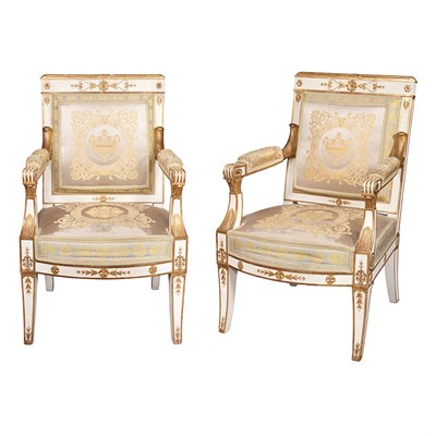 Lot 312 - Pair of Consulat Painted and Parcel Gilt...