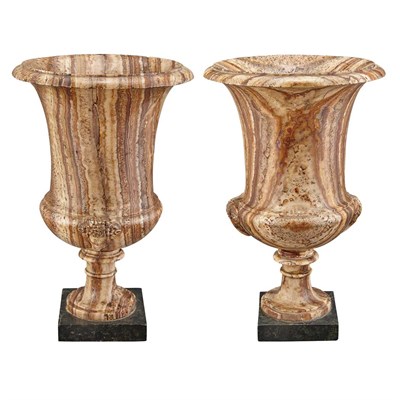 Lot 338 - Pair of Continental Egyptian Alabaster Urns...