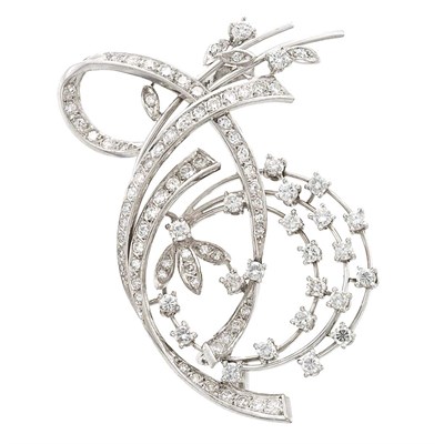 Lot 1081 - Platinum and Diamond Clip-Brooch