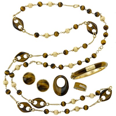 Lot 1344 - Group of Gold and Tiger's Eye Jewelry