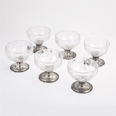 Lot 413 - Set of Six Gorham Sterling Silver Mounted Cut...