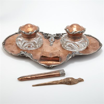Lot 358 - American Copper and Sterling Silver Inkstand...