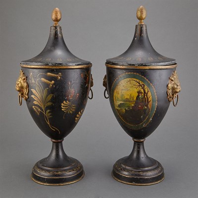 Lot 260 - Pair of Tole Peinte Chestnut Urns Height 15...