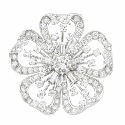 Lot 374 - Platinum and Diamond Clip-Brooch