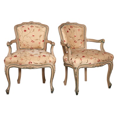 Lot 242 - Pair of Continental Painted Fauteuils en...