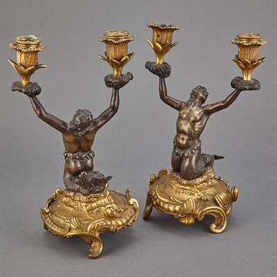 Lot 259 - Pair of Rococo Style Gilt and Patinated-Bronze...