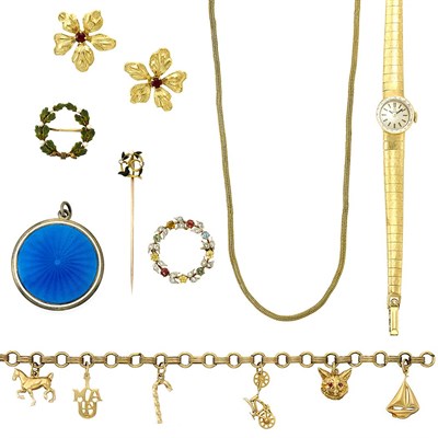 Lot 1397 - Group of Gold, Low Karat Gold and Metal Jewelry
