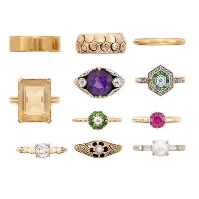 Lot 1395 - Group of Gold, Diamond, Gem-Set and Simulated Diamond and Gem-Set Rings