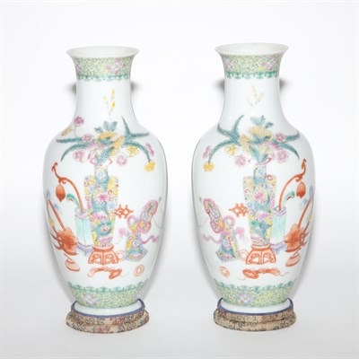 Lot 366 - Pair of Chinese Famille Rose Porcelain Vases...