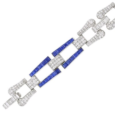 Lot 501 - Platinum, Diamond and Sapphire Bracelet