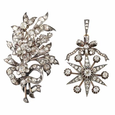 Lot 1048 - Two Antique Silver and Diamond Brooches