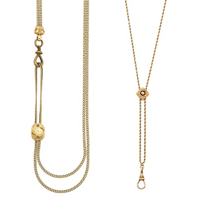 Lot 1297 - Two Gold, Metal and Diamond Slide Chain Necklaces