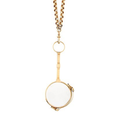 Lot 1152 - Gold Lorgnette with Long Gold Chain