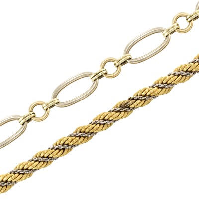 Lot 1404 - Tricolor Gold Bracelet and Two-Color Gold Rope Bracelet