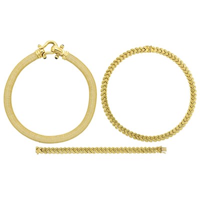 Lot 1360 - Two Gold Necklaces and Bracelet