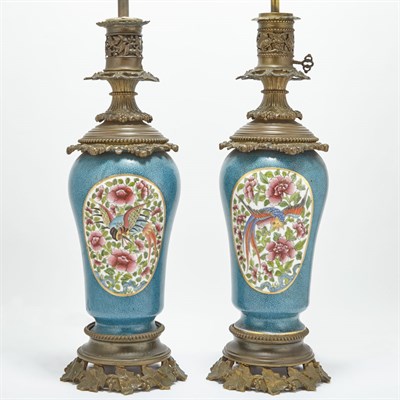 Lot 508 - Pair of Metal Mounted Polychrome Decorated...