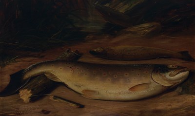 Lot 94 - William Geddes Scottish, 1841-1884 Trout on a...