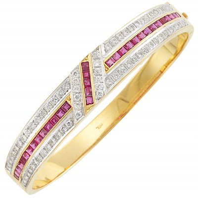 Lot 1010 - Gold, Ruby and Diamond Bangle Bracelet