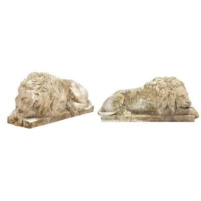 Lot 477 - Pair of White Marble Recumbent Lions After a...