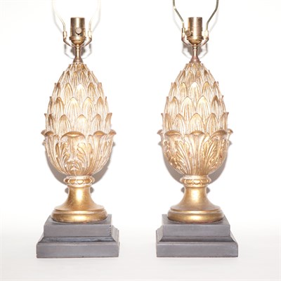 Lot 325 - Pair of Giltwood Pineapple-Form Lamps Height...