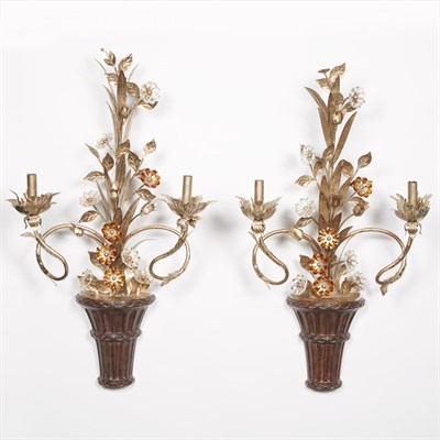 Lot 136 - Pair of Silver Leafed Metal, Hardstone and...