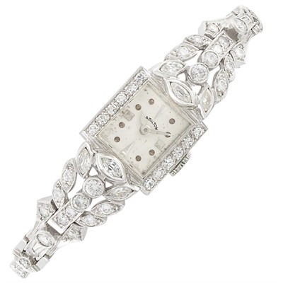 Lot 1082 - Lady's White Gold and Diamond Wristwatch, Hamilton