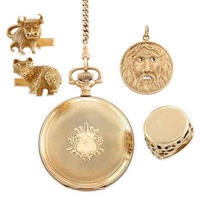 Lot 1382 - Group of Gentleman's Gold Jewelry
