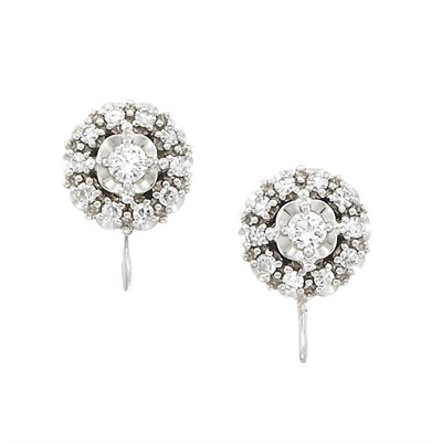 Lot 1071 - Pair of White Gold and Diamond Earclips