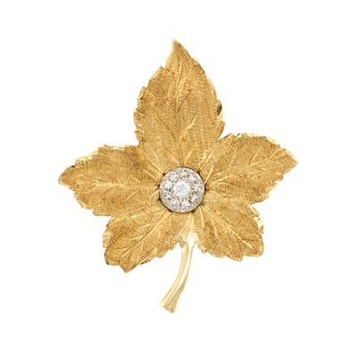 Lot 1102 - Gold and Diamond Leaf Pin