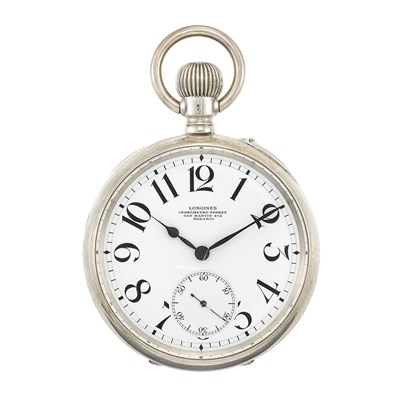 Lot 1142 - Sterling Silver Open Face Pocket Watch, Longines