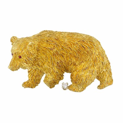 Lot 3423 - Gold, Diamond and Ruby California State Bear Brooch