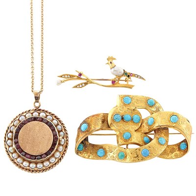 Lot 1289 - Group of Gold, Cultured Pearl and Turquoise Jewelry