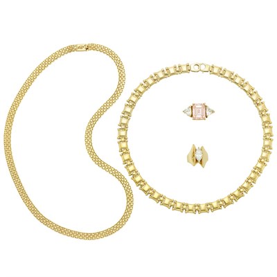 Lot 1373 - Two Gold Necklaces and Two Gold and Simulated Stone Rings