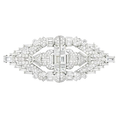 Lot 464 - Platinum and Diamond Double Clip-Brooch