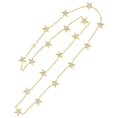 Lot 443 - Long Two-Color Gold and Diamond Star Chain Necklace