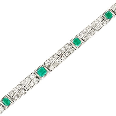 Lot 462 - Platinum, Emerald and Diamond Bracelet