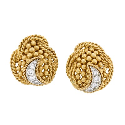 Lot 455 - Pair of Gold, Platinum and Diamond Earclips
