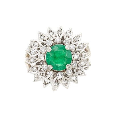 Lot 1068 - White Gold, Emerald and Diamond Ring