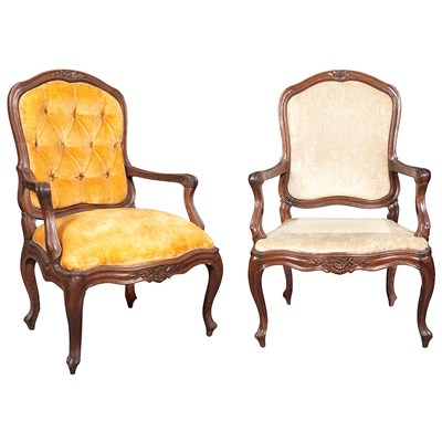Lot 233 - Pair of Italian Rococo Walnut Armchairs Mid...