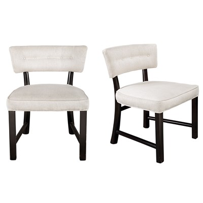 Lot 289 - Set of Four Black Painted and Upholstered Side...