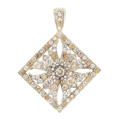 Lot 3368 - White Gold and Multicolored Diamond Pendant-Brooch