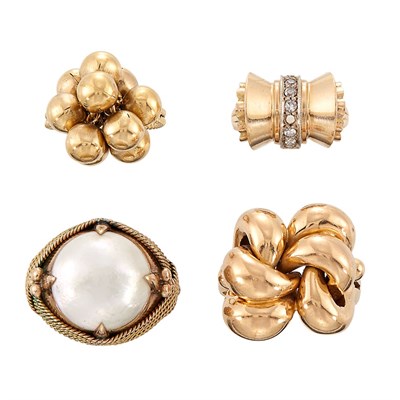 Lot 1325 - Four Gold, Low Karat Gold, Mabe Pearl and Diamond Rings