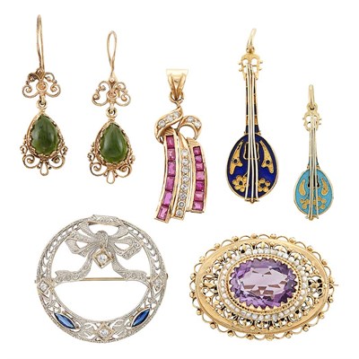 Lot 1368 - Group of Gold, Metal and Gem-Set Jewelry