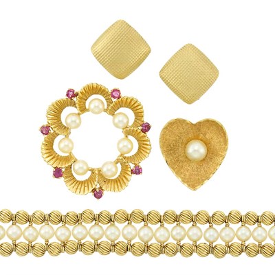 Lot 1363 - Group of Gold and Cultured Pearl Jewelry