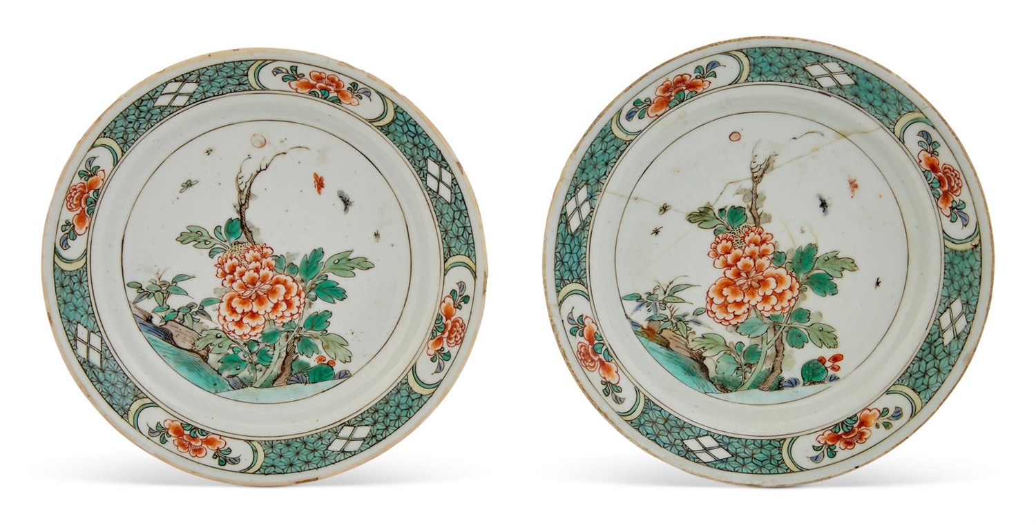 Lot 132 - Pair of Chinese Famille Verte Porcelain Dishes...