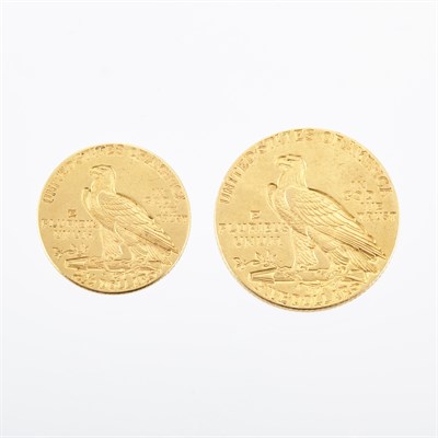 Lot 1199 - United States $2 1/2 and $5 Gold Indians Both...